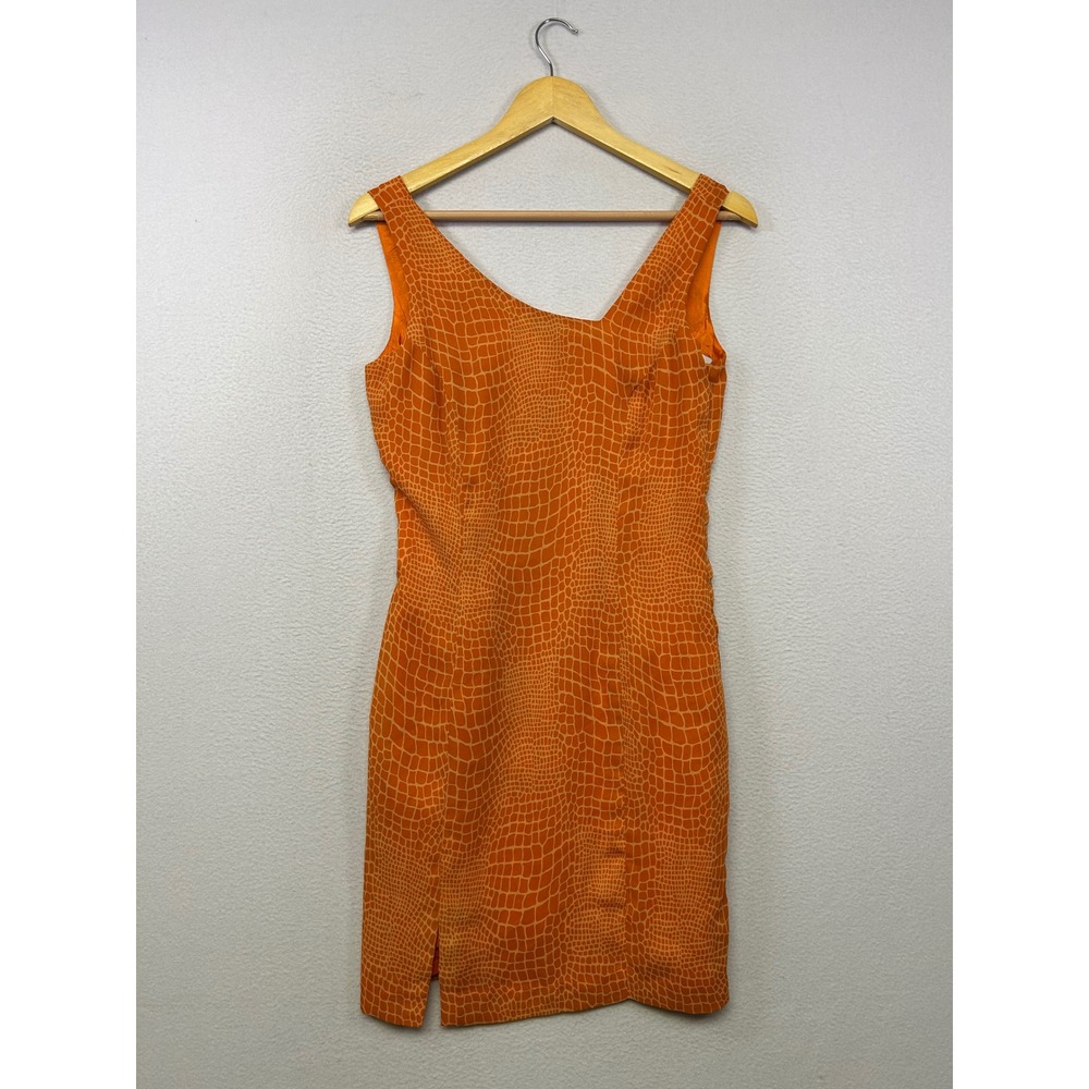 Animal Print Reptile Tempo Paris Womens Size 6 Orange Croc Sheath Dress Office